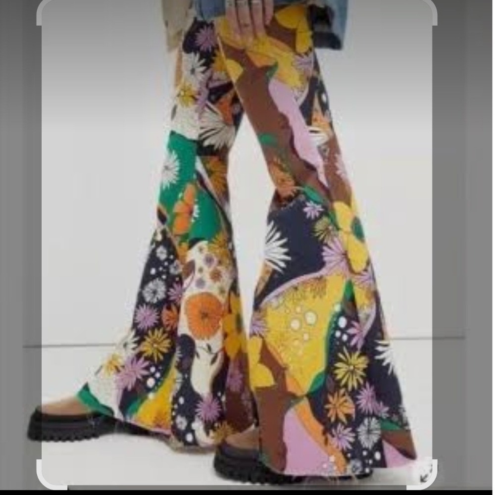 Free People We The Free Just Float On Flare Jeans Floral Psychedelic Print 30